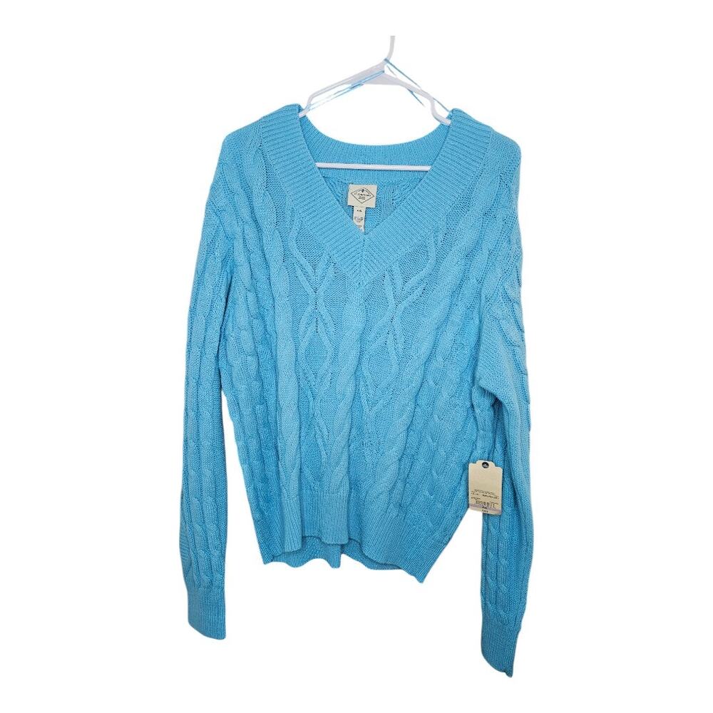 NEW St. John's Bay Women's V-Neck Cable Knit Sweater Aqua Blue (Size: Petite XL)